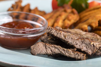 Close-up of food in plate on table