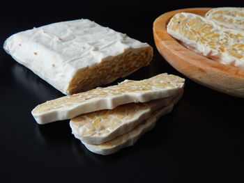 High angle view of bread in plate on table