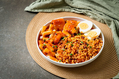 High angle view of food in plate on table