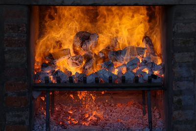 Bonfire on wooden log