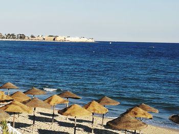 Scenic view of sea against clear sky