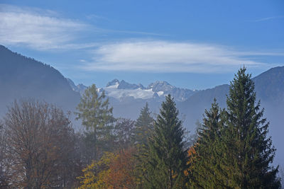 Scenic view of mountains against sky during autumn