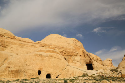 Low angle view of ruins of mountain against sky