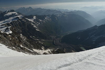 Scenic view of mountains against sky during winter