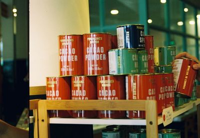 Close-up of text on shelf at restaurant