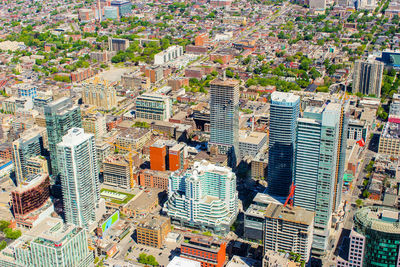 High angle view of city buildings