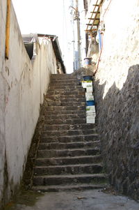 Low angle view of steps amidst buildings