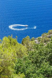 High angle view of ship in sea