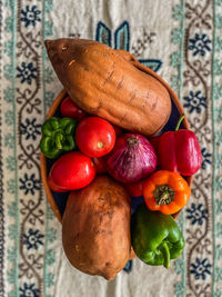 High angle view of fruits on table