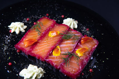 High angle view of sushi in plate