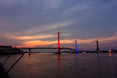 View of bridge over sea during sunset