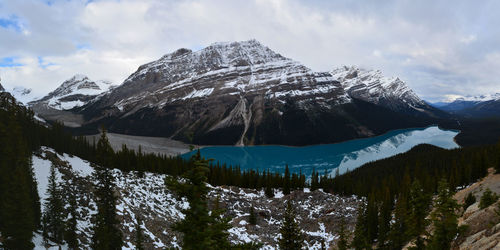 Scenic view of snowcapped mountains and lake against sky