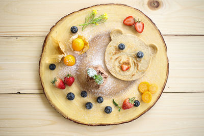 High angle view of dessert on table