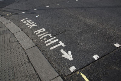 High angle view of text on road