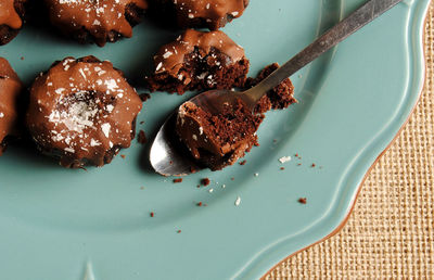 Directly above shot of desserts in plate on table