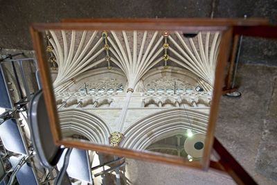 High angle view of metal grate in building