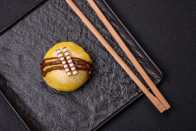 High angle view of food on table