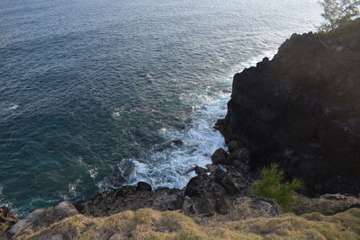 High angle view of rocks on beach