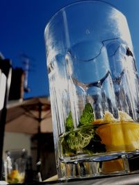 Close-up of beer glass on table