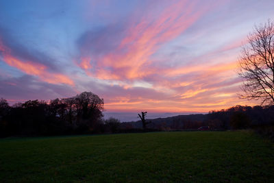 Scenic view of field against sky during sunset