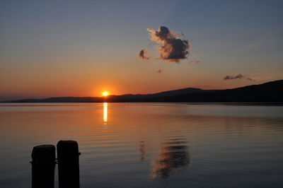 Scenic view of lake against sky during sunset