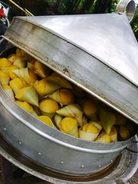 High angle view of fruits in container