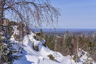 Scenic view of sea against clear sky during winter