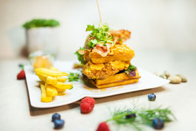 Close-up of food served in plate