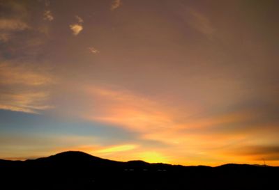 Scenic view of silhouette mountains against sky at sunset