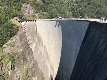 High angle view of dam by river