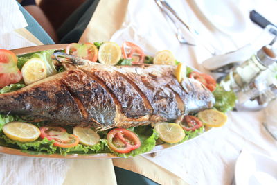 Close-up of fish served in plate