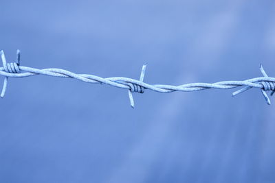 Low angle view of barbed wire against sky