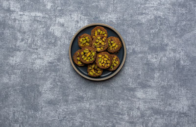 High angle view of fruits in bowl on table