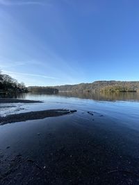 Scenic view of lake against blue sky