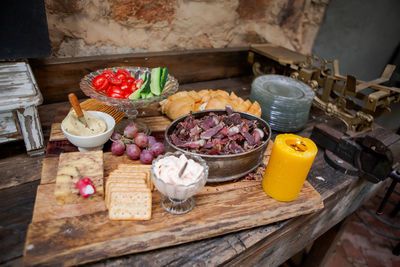 High angle view of breakfast on table