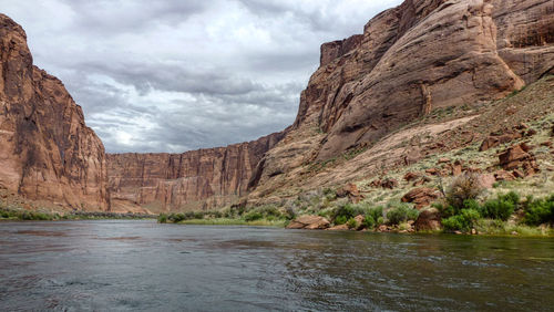 Scenic view of river in a canyon against sky