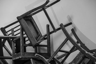 Low angle view of wooden structure against sky