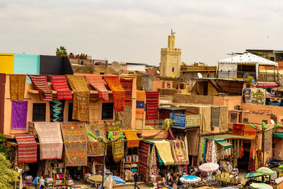 High angle view of market for sale in city