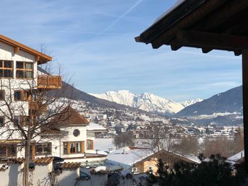 Buildings in city during winter