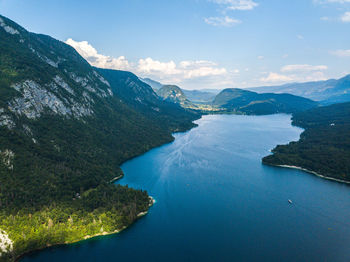 Scenic view of sea and mountains against sky