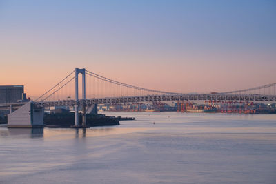 View of suspension bridge against sky during sunset