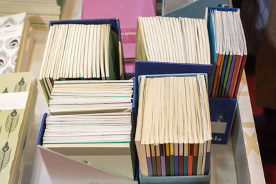 Close-up of books on shelf