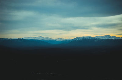 Scenic view of snowcapped mountains against sky