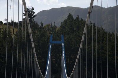 Panoramic shot of suspension bridge against sky