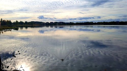 Scenic view of lake against sky during sunset