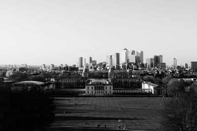 Cityscape against clear sky