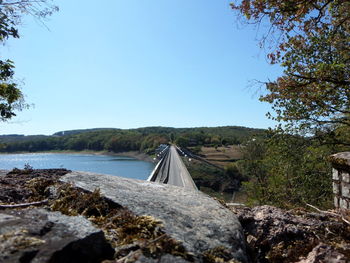 Scenic view of river against clear blue sky