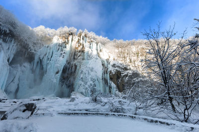 Scenic view of snow covered landscape against sky