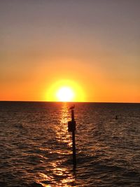 Scenic view of sea against orange sky