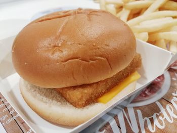 Close-up of burger on table